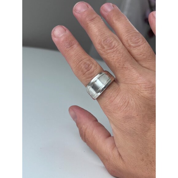 Handmade Size 8.5 Silver Plated Antique Spoon Ring: Oneida Debutante Pattern - Picture 2 of 7